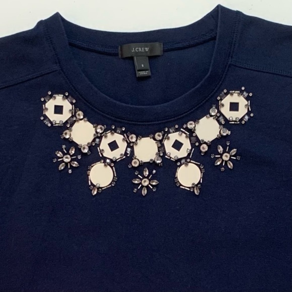 J.Crew blue embellished neckline top - Picture 6 of 10